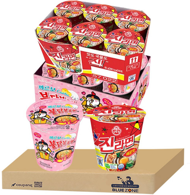 블루존 진라면 매운맛 소컵라면 65g (6입) +까르보불닭 소컵라면 80g (6입)