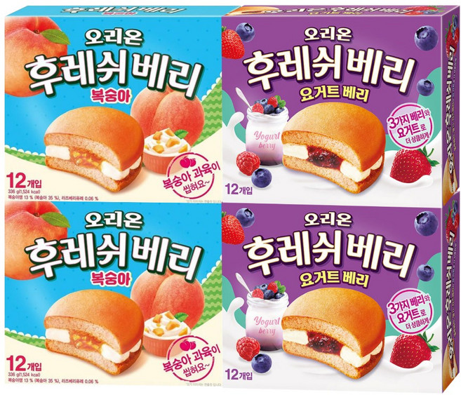 오리온 후레쉬베리 336g 2종 요거트베리 + 복숭아 2개씩, 4개