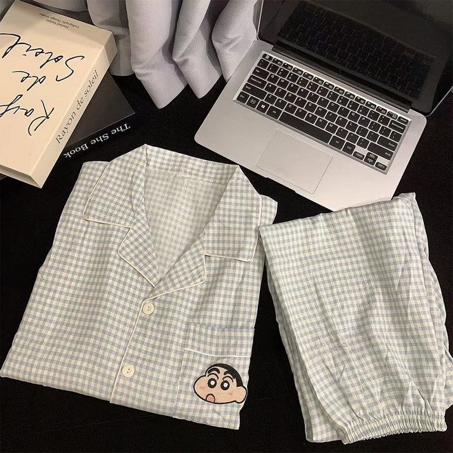 Fahomiss 여성 러블리 파자마 봄 가을 홈웨어 심플 잠옷 세트