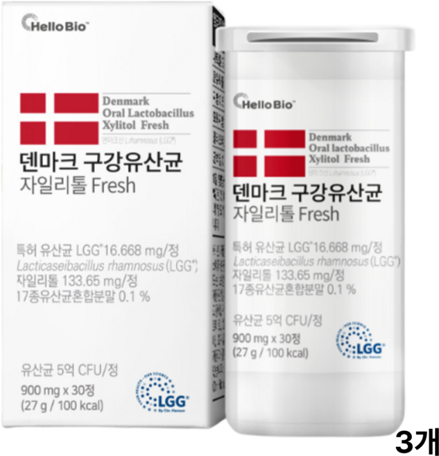 헬로바이오 덴마크 프리미엄 구강유산균 27g, 30정, 3개