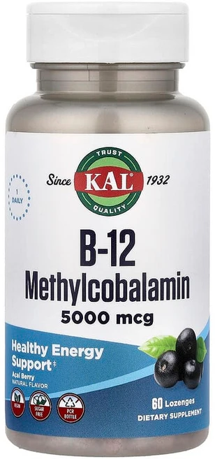 KAL 칼 비타민 b-12 메틸코발라민 사탕 5000mcg 베리맛, 1개, 60정 - 쿠팡