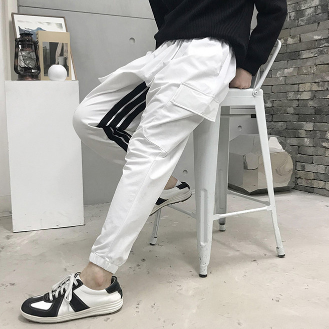 용된다 봄가을 남자 와이드핏 밴딩 카고바지 트레이닝 조거팬츠