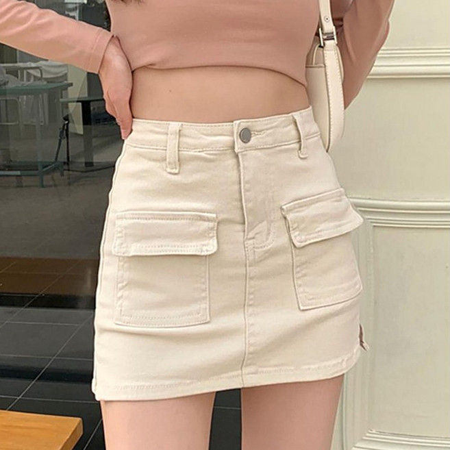 S100413C 여성 캐주얼 일자핏 미니 포켓 스판 치마바지