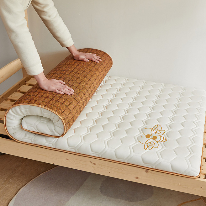 학생 매트리스 싱글 매트리스 접이식 쿠션 가정용 매트리스 2인용 두꺼운 매트리스 매트리스 매트리스 바닥판, 0.9m * 2.0m [위아래로], 등나무 매트 AB 국수 [Bee-White]