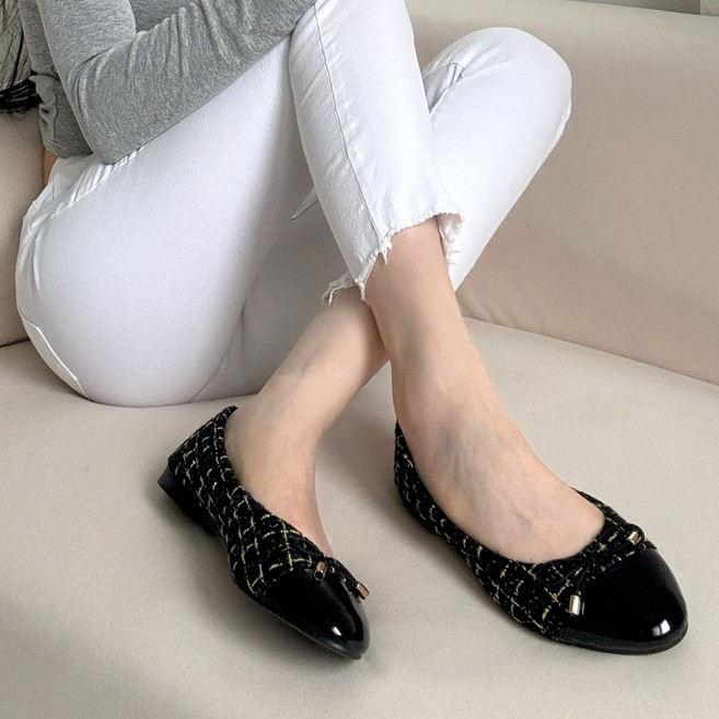 러블리디 셀리 트위드 체크무늬 플랫 슈즈