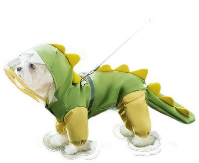 Tinduo 반려동물 일체식 방수 비옷 공룡 디자인, 녹색, 1개