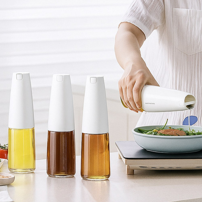 마치홈 자동개폐 글라스 클리어 오일병, 3개, 500ml