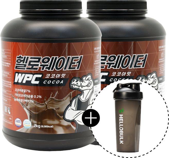헬로벌크 웨이프로틴 WPC 저당 단백질 보충제 코코아맛, 2kg, 2개