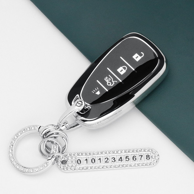 카스타 스마트 키케이스 키커버 TPU 키홀더 차 키커버 호환 트랙스 크로스오버 더뉴 크루즈 트레일블레이저 더뉴 말리부 더뉴 아베오 이쿼녹스 볼트EV, TC-04, 실버_블랙