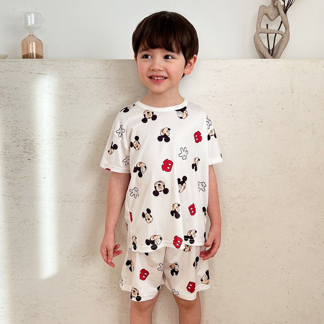 ECLL 무형광 디즈니 아동 반팔 메쉬 실내복 잠옷 상하 세트