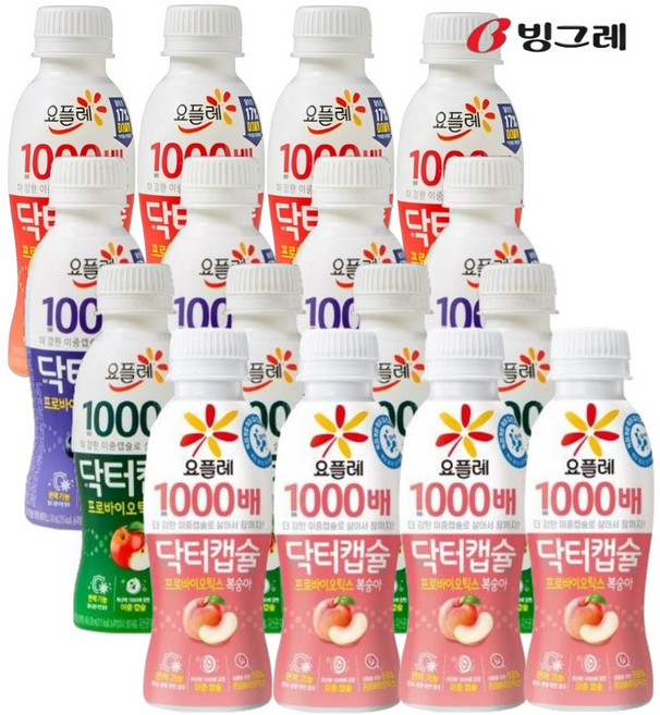 빙그레 요플레 닥터캡슐 4가지맛(플레인4+사과4+베리믹스4+복숭아4) 총16입, 16개, 130ml