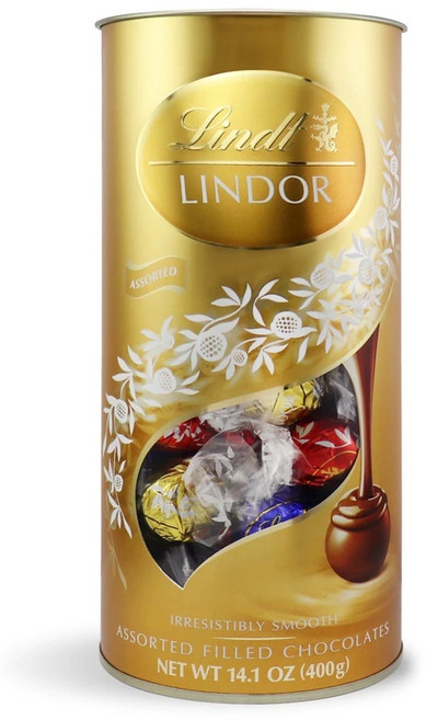 Lindt 瑞士蓮 LINDOR 綜合巧克力球 金色桶裝 14.1oz, 400g, 1個