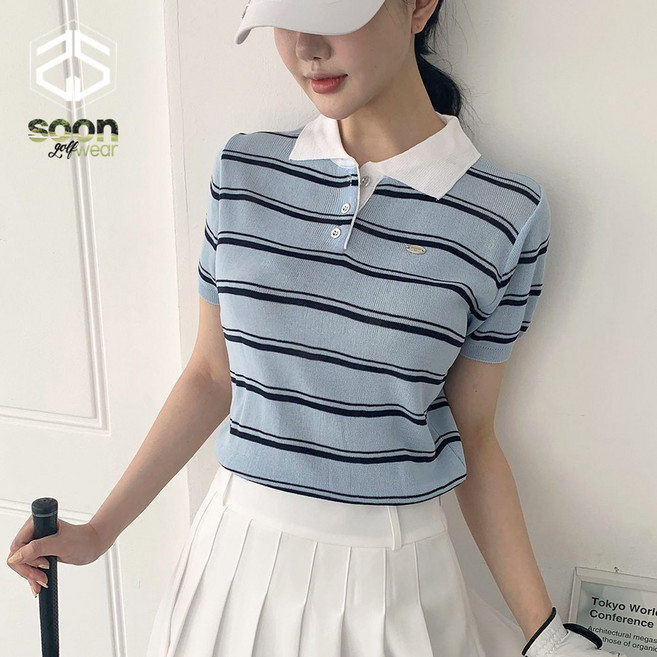 [순이야] S.여성 스트라이프 카라 골프 반팔티