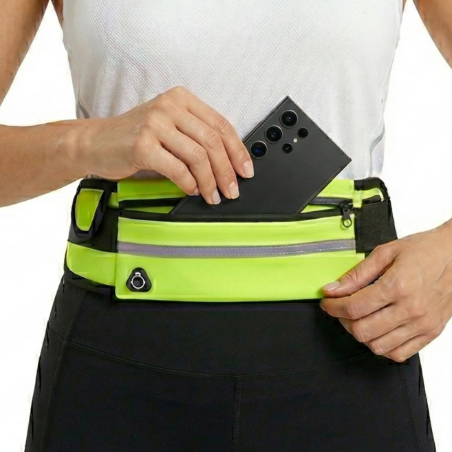 앨데이 빛반사 초경량 러닝벨트 슬림핏 물병보관 스포츠 힙색, 1개, 라임