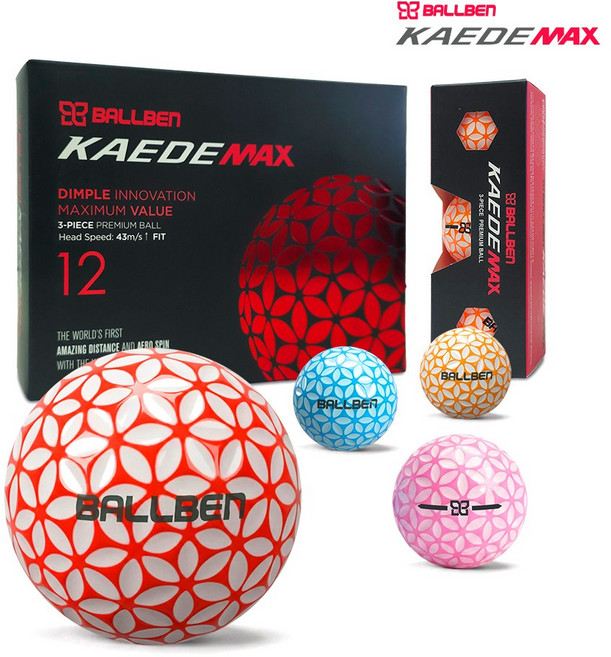 볼벤 카에데 꽃잎 고성능 2피스 3피스 골프공 8종, 맥스 3피스 유광 12구