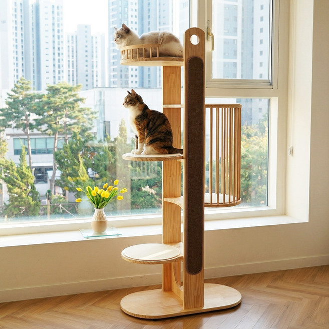 더따슴 국내제작 고양이 원목 캣타워 돌체, 1개, 크림