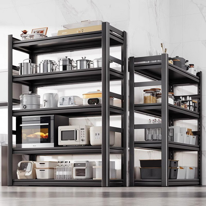 HOMEY NEST 조립식 철제 선반 5단 다용도 고릴라랙 무볼트 조립식 앵글선반 FMS-FLS, 블랙