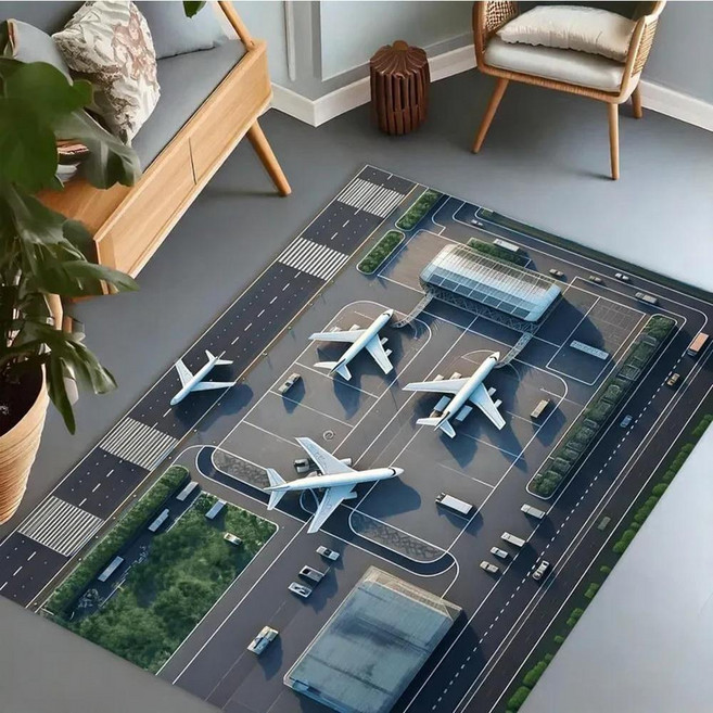 공항 놀이 매트 비행기 터미널 활주로 카펫 항공 테마 상상력 넘치는 장식용, 1개, 색상: 4. 5 / 크기: C. 50X80cm
