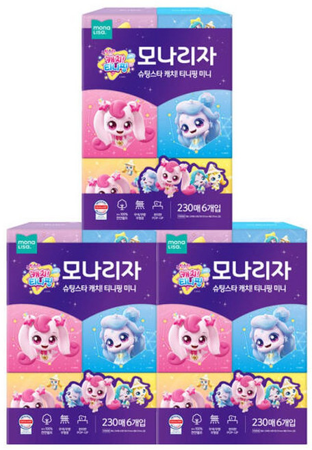 모나리자 캐치 티니핑 미니 230매 6입 x 3팩 /각티슈, 3박스