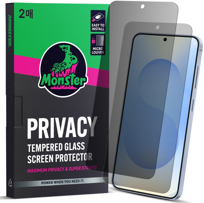 몬스터 사생활보호 슈퍼강력 강화유리 휴대폰 액정보호필름 2매 + 똥손탈출 부착틀, 1세트
