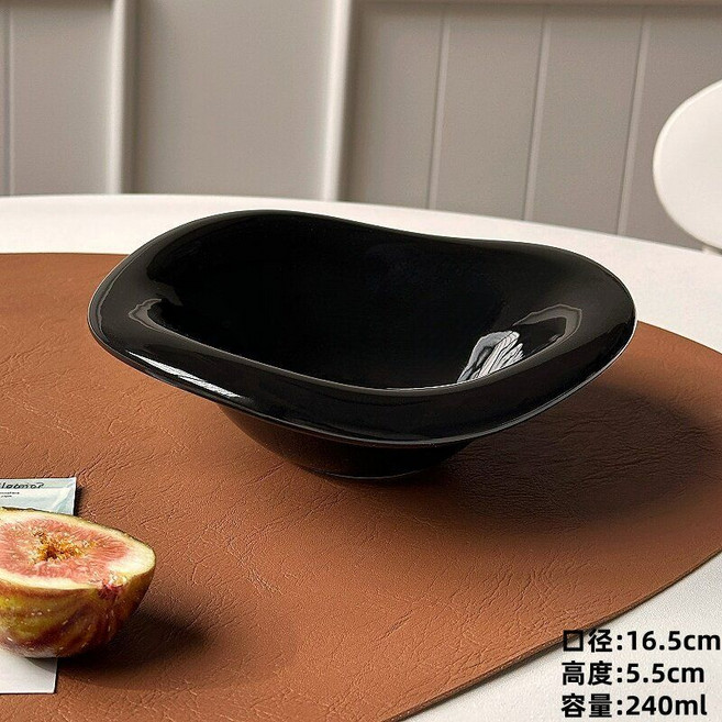 도자기 샐러드 볼 홈 레스토랑 카페 오트볼 과일 접시 귀여운 디저트그릇 식기, 블랙