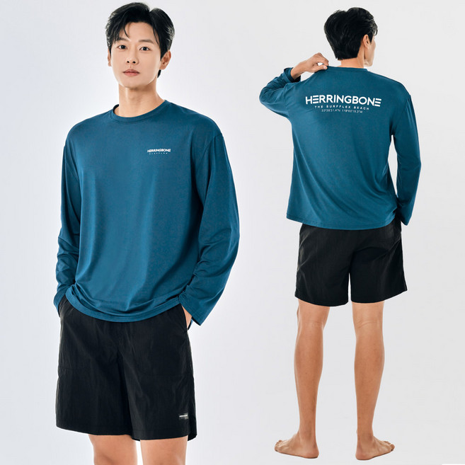 헤링본 남자 긴팔 루즈핏 래쉬가드세트 빅사이즈 수영복 반바지 비치웨어 RE325 AF308