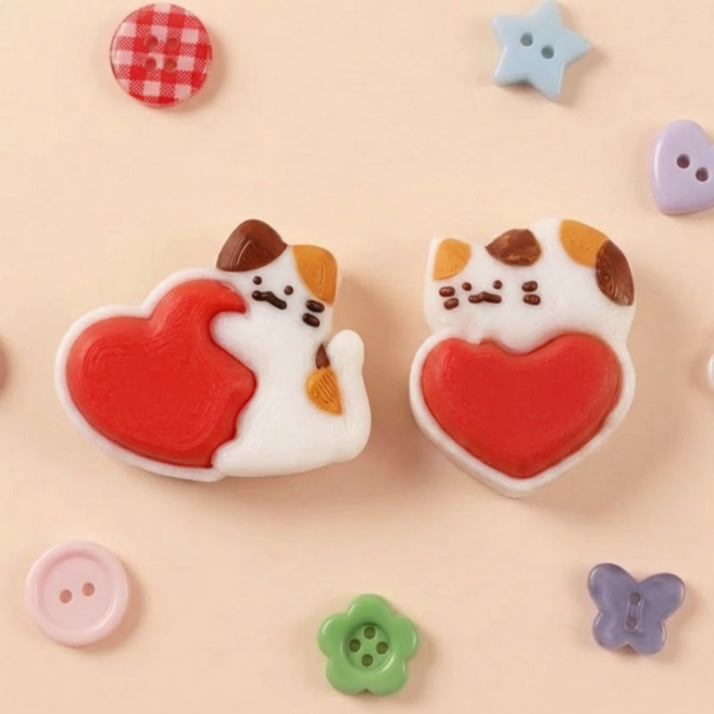 고양이 키링 키캡 클리커 딸깍이 스트레스 해소 장난감 하트 열쇠고리, 1개, 하트 옆 고양이