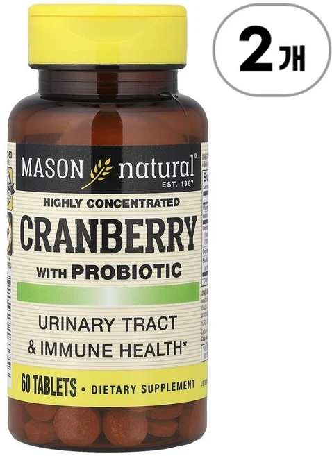 메이슨 내추럴 고농축 크랜베리 위드 프로바이오틱 Mason Natural Highly Concentrated Cranberry with Probiotic 60정, 2개 - 쿠팡