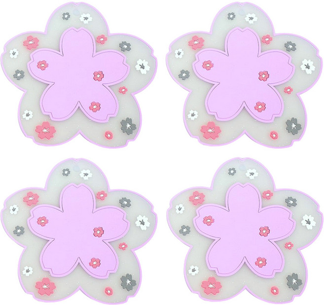 머글리 PVC 벚꽃 절연 냄비받침 티코스터, 바이올렛 4p (소형 11.5cm)