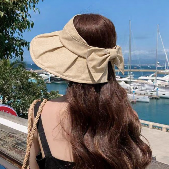 여성 와이드챙 선캡 여름 자외선차단 리본 썬캡 모자