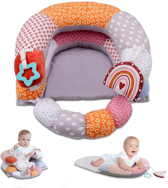 MIIMER 2-in-1 터미 타임 아기 매트 및 시트 서포트 베개 탈착식 소품 장난감이 있는 복부 쿠션 신생아 고령자를 위한 조기 발달 지원