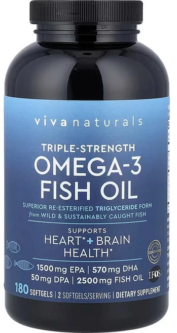 Viva Naturals 비바네추럴스 오메가3 트리플 스트랭스 180 소프트젤, 상세참조, 1개, 180정 - 쿠팡