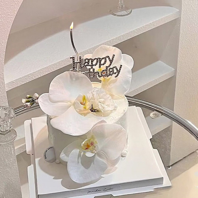 큐빅 생일 케이크토퍼+호접란+케이크초 세트, 1세트, 60g, 무향