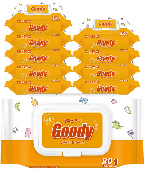 행주는구띠 살균99.9% 행주물티슈 캡형 80매 물티슈, 구띠 살균 99.9% 행주티슈 행주물티슈 캡형 80매, 10개