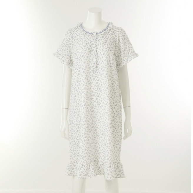 [비너스] 선물용강력추천! 잔잔한 플라워 패턴이 돋보이는 부드럽고 가벼운 폴리주름지소재 피부에 편안한 여름 반팔 원피스 홈웨어 잠옷 -동아구미-