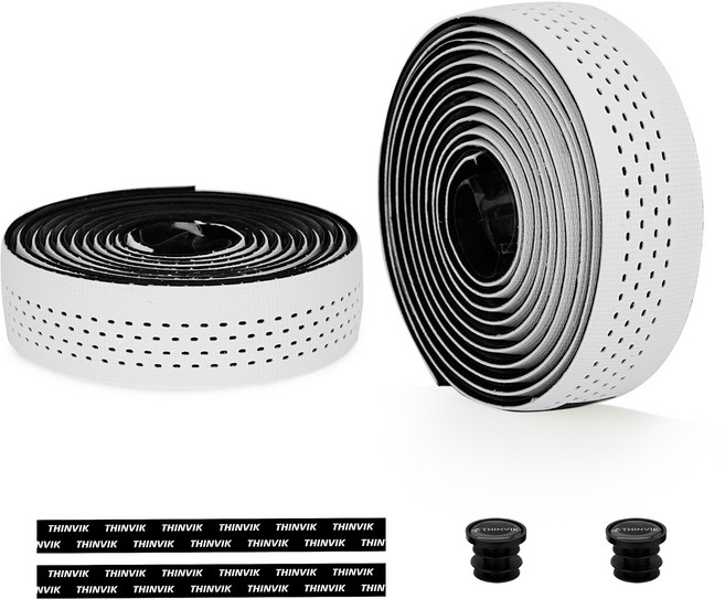 THINVIK 실리콘 자전거 핸들바 테이프, 1세트, 화이트&블랙