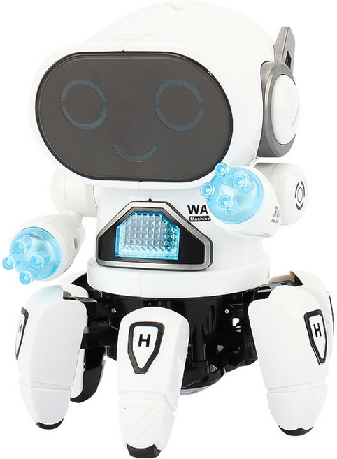 화이트 블루 댄싱 로봇 육발 문어 로봇 장난감 워킹 댄스 완구 디스코 조명 및 댄스 음악 탑재, 1개, White