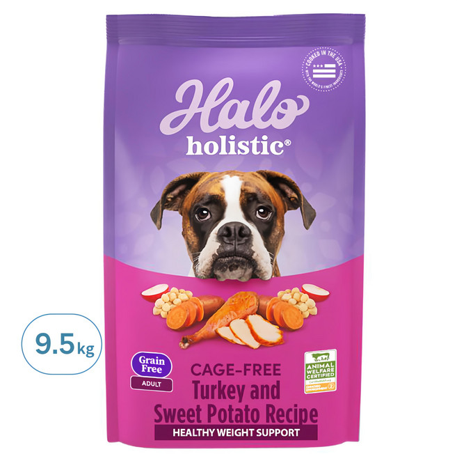 Halo 嘿囉 成犬適用 無穀乾飼料 犬用, 低脂火雞肉, 21lb, 1袋