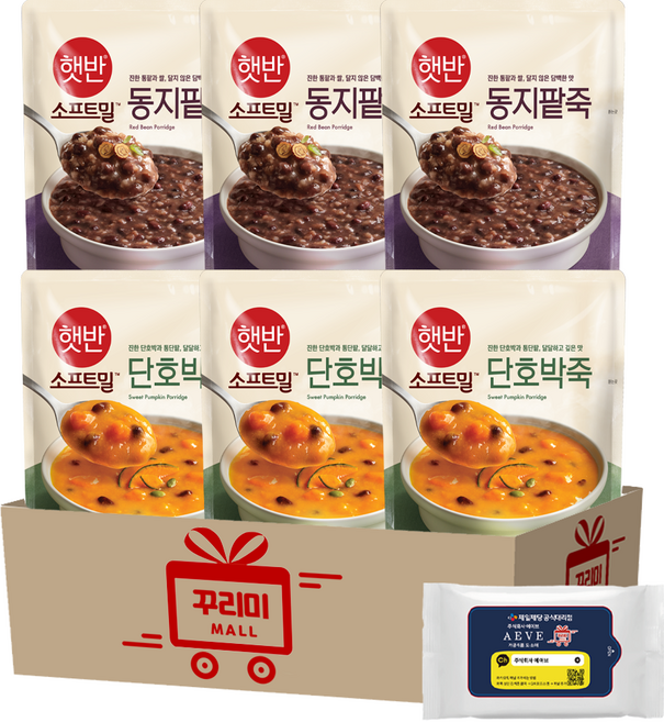 [꾸리미] 햇반 동지팥죽 420g x 3개+단호박죽 420g x 3개, 1개