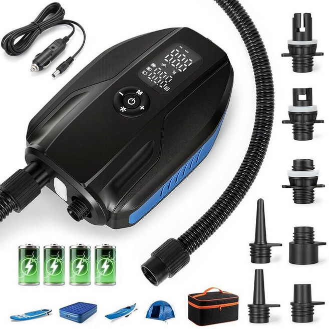 Paddle Board Electric Pump 18000mAh Rechargeable 20PSI High Pressure SUP Pump Intelligent Dual S, Black with Blue