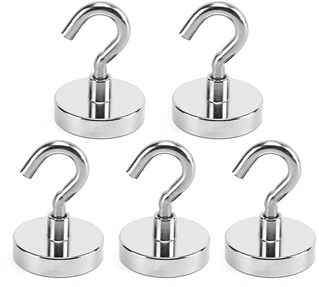 AXTOOL 초강력 네오디움 고리자석 후크세트, 48mm, 5개, 실버