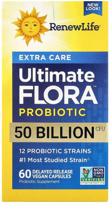 리뉴 라이프 엑스트라 케어 얼티밋 플로라™ 프로바이오틱스 500억 CFU 60정 서방형 비건 캡슐 REN-12108, Renew Life 리뉴 라이프, 엑스트라 케어 얼티밋, 1개 - 쿠팡