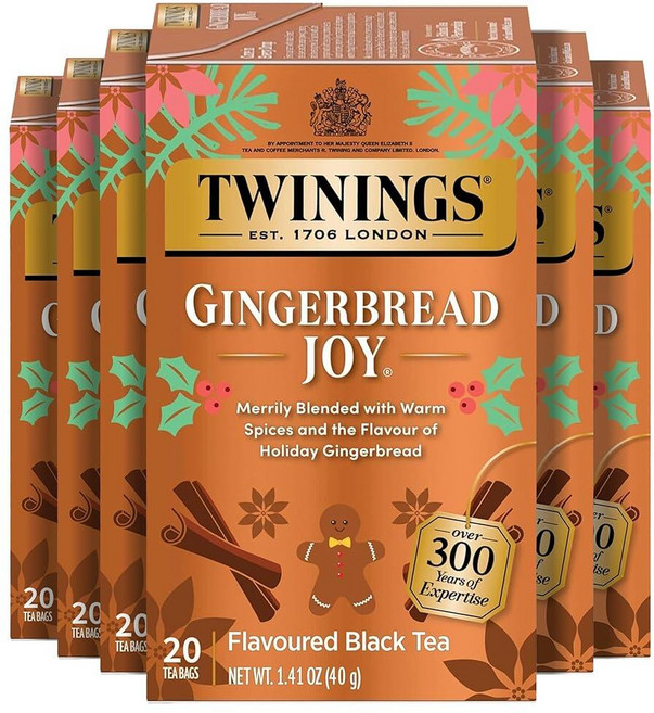 Twinings 버라이어티 팩 잉글리시 브렉퍼스트 얼 그레이 아이리쉬 레이디 카페인 홍차 티백 20개 (4팩), 20개(6개입), 진저브레드 조이