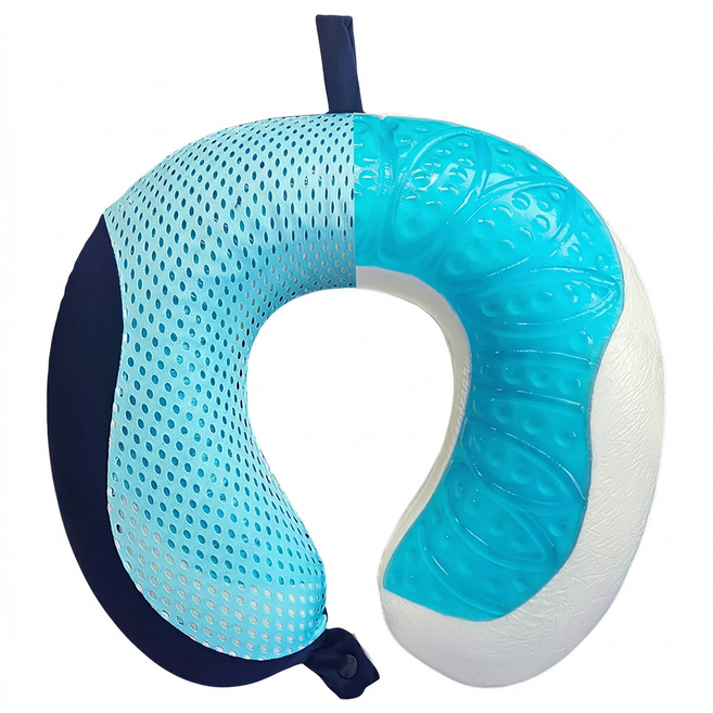 리브앤다 쿨링젤 메모리폼 목쿠션 U자형 사무실 여행용 기내용 목베개, 네이비