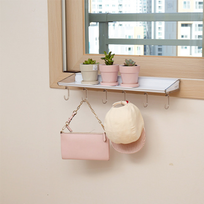 웰렉스 무타공 창틀 창문 선반 화분 받침 수납 정리 고리 걸이 행거 옷걸이 창틀선반 창틀선반고리 창틀선반행거, 30cm, 1개