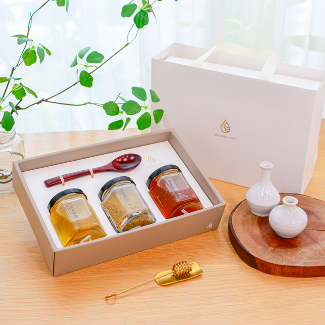 달꿀농장 명절 순수 벌꿀 벌화분 선물세트 (아카시아꿀180g+야생화꿀180g+벌화분90g), 1세트, 450g