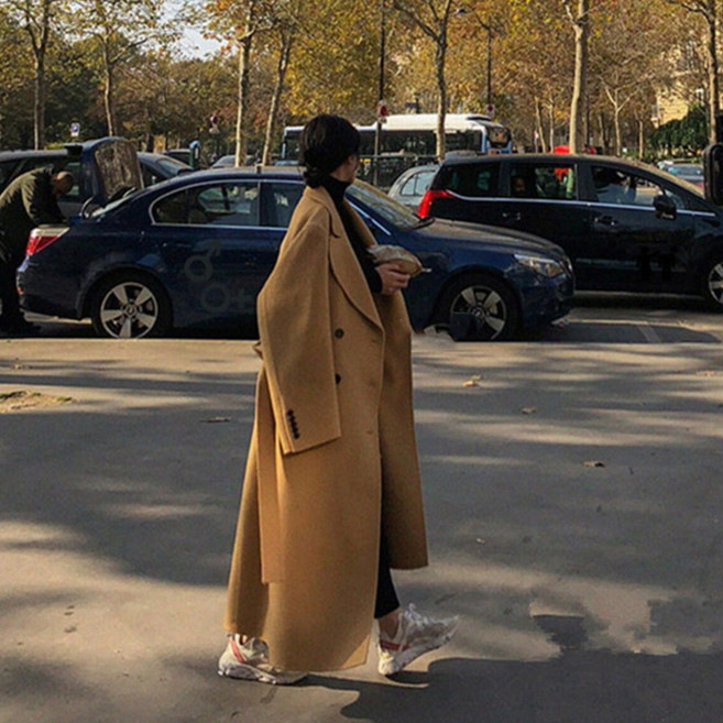 맥시 롱 코트 긴 여성용 겨울 새 모직 슈퍼 발목 높이 캐시미어 여성