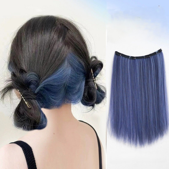 브릿지 부분 가발 붙임머리 헤어 피스 똑딱이 컬러, 블루, 1개