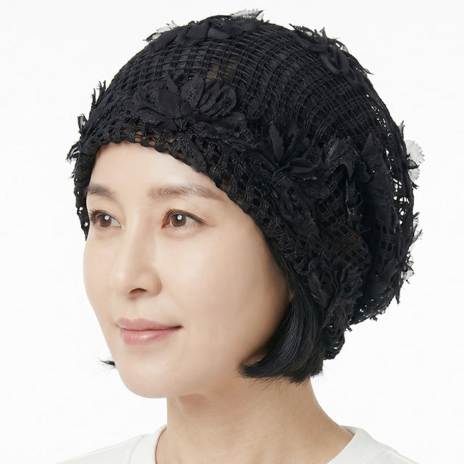 비니 망사 엔틱 격자 레이스 여름 중년여성 모자 두건 플라워 큐빅 화려한 할머니