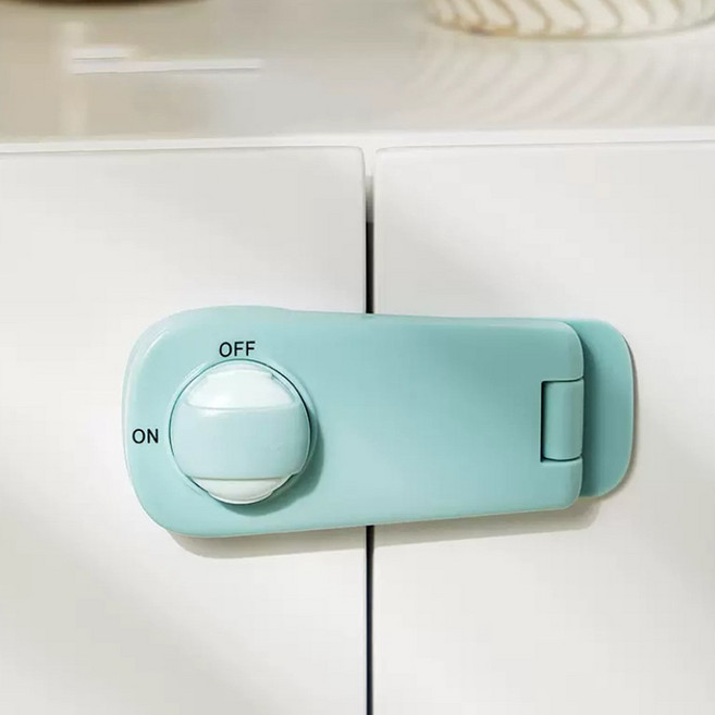 이중 서랍잠금장치 냉장고 싱크대 문 고리 열림 방지, 1개, 고정형 민트 1개입